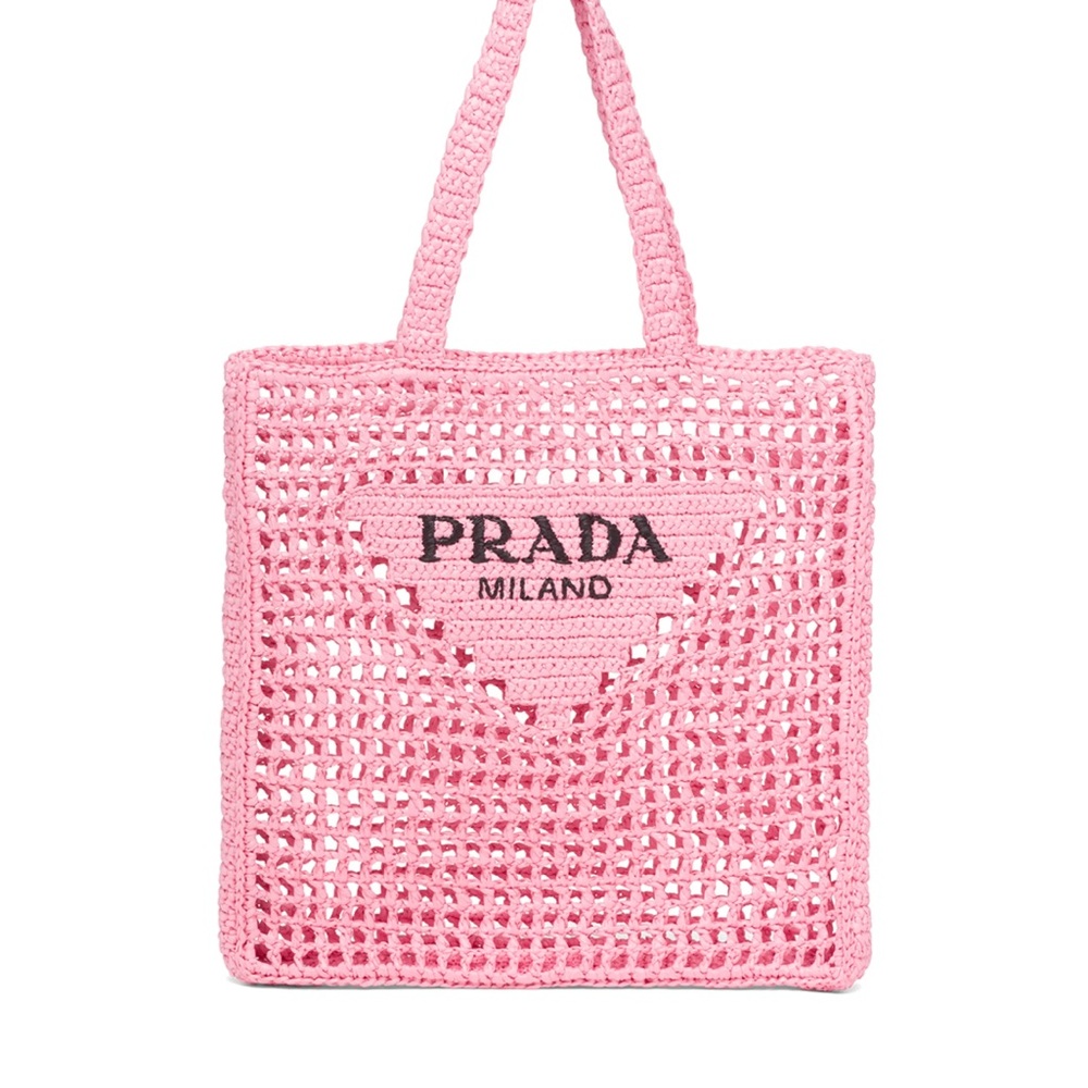 NWT Prada Pink RAFFIA Open-Weave Tote
